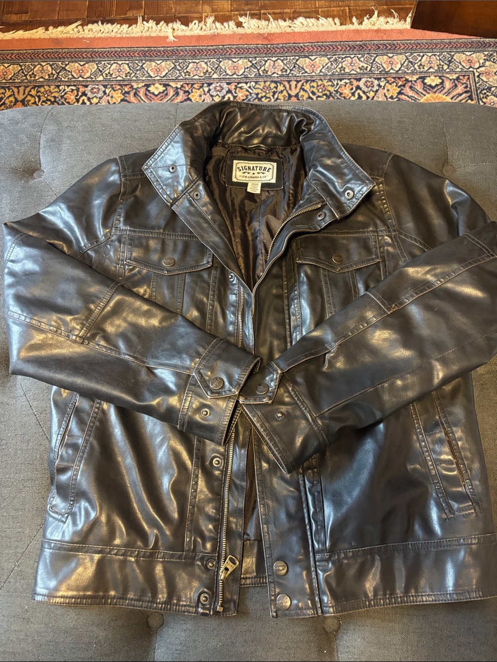 Signature by Levi Strauss Black Faux Leather Bomber Jacket